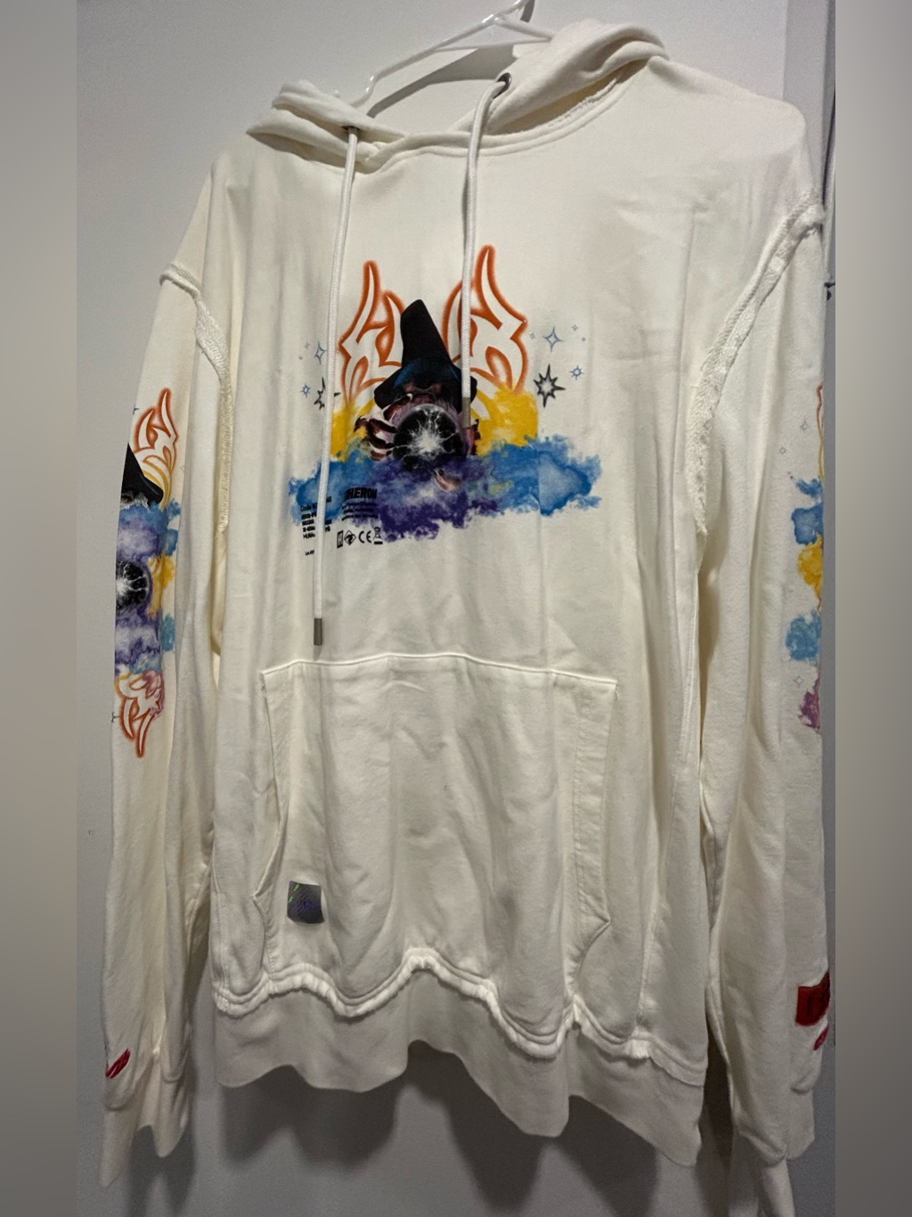 Heron Preston White Graphic Hooded Sweater With Multicolor Print